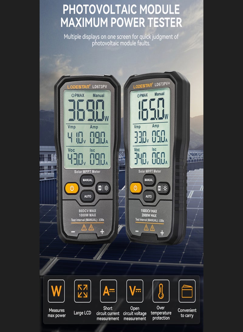 لودستار جهاز اختبار الطاقة القصوى للوحة الشمسية بقدرة 2000 واط مع قياس MPPT، واختبار Pmax Voc Isc، وشاشة بإضاءة خلفية 3.2 بوصة، وأسلاك اختبار MC4، ووضعين يدوي وتلقائي. - Image 2